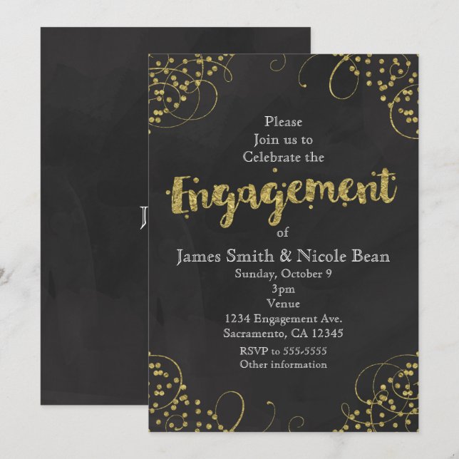 Gold Faux Confetti Fiançailles Invitation moderne (Devant / Derrière)