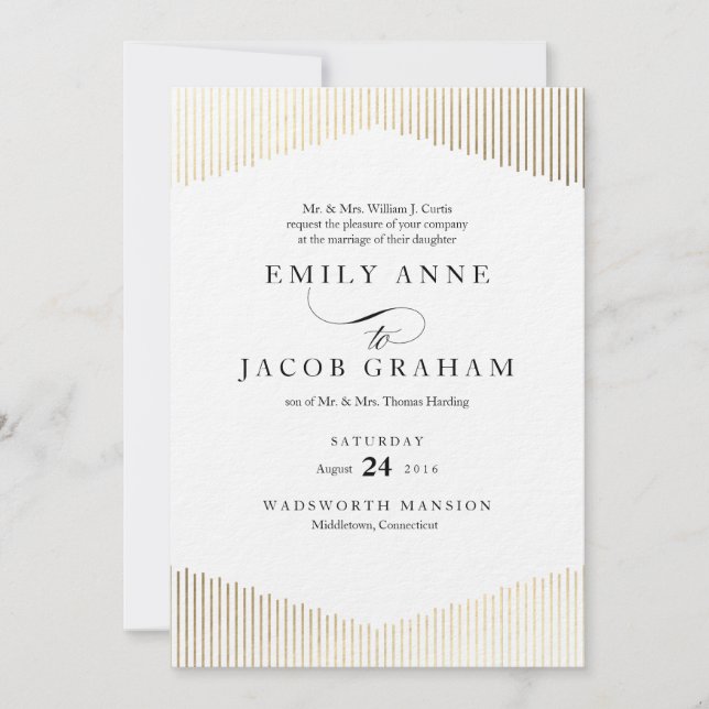 Gold Faux Foil Angles Faire-part de mariage Art Dé (Devant)