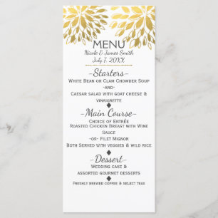 Gold Faux Foil Look Fleurs modernes Menu Floral