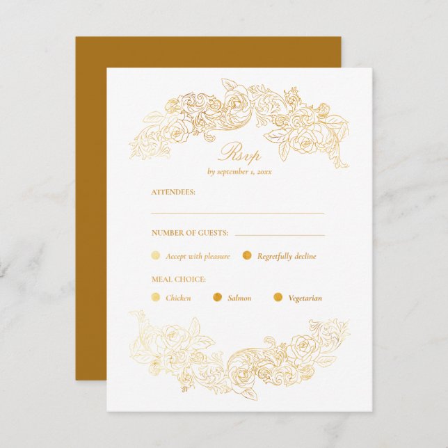 Gold Faux Foil Rococo Meice Choice Carte RSVP (Devant / Derrière)