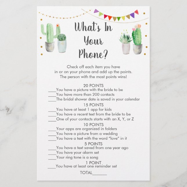 Gold Fiesta Cactus What's In Your Phone Game (Devant)