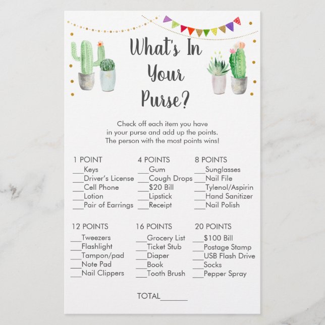Gold Fiesta Cactus What's In Your Purse Game (Devant)