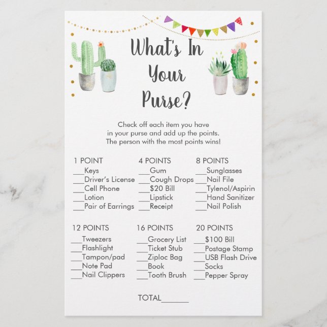 Gold Fiesta Cactus What's In Your Purse Game (Devant)