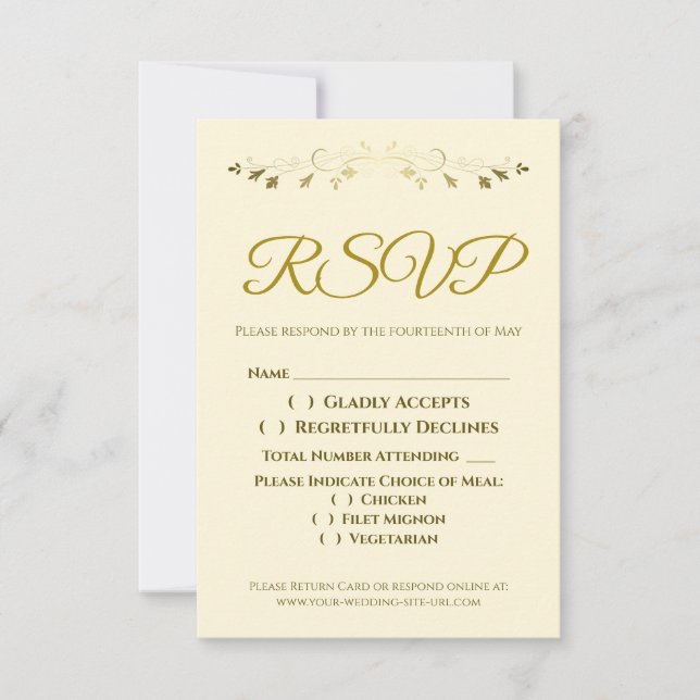 Gold Filigree Bordure élégante Crème Mariage RSVP (Devant)