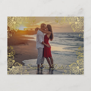 Gold Filigree Wedding Enregistrer le Carte photo d