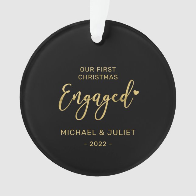 Gold First Christmas Engagé Couple Photo Ceramic (devant)