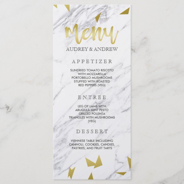 Gold Flecks & Marble Menu Mariage (Devant)