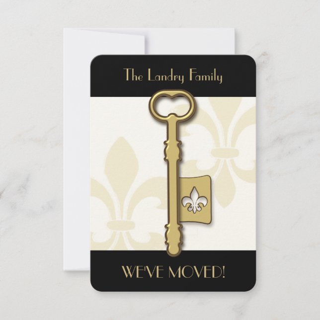 Gold Fleur de Lis Key Moving Faire-part (Devant)