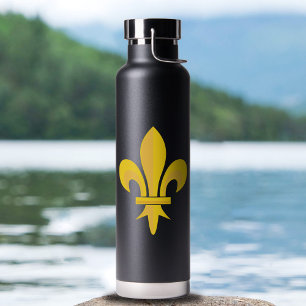 Gold Fleur de Lis sur bouteille d'eau noire