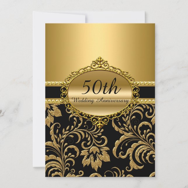 Gold Floral 50e Mariage Invitation de l'anniversai (Devant)