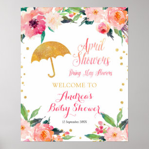 Gold Floral April Shower Affiche de bienvenue