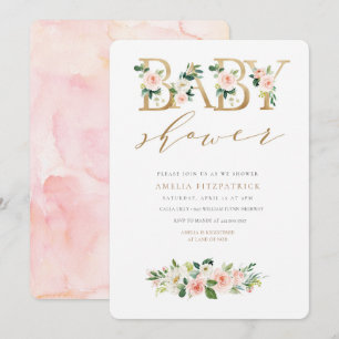 Gold Floral Baby shower Invitation fille