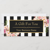 Gold Floral Black White Stripes Certificat cadeau