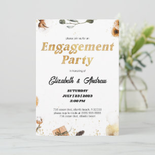 Gold Floral Christmas Engagement Party Invitations