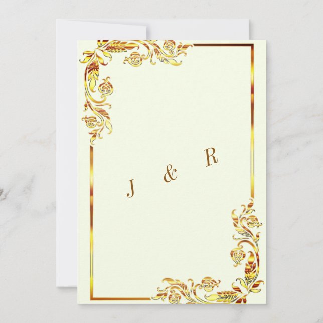Gold Floral Design Invitations de mariage Exemple (Dos)