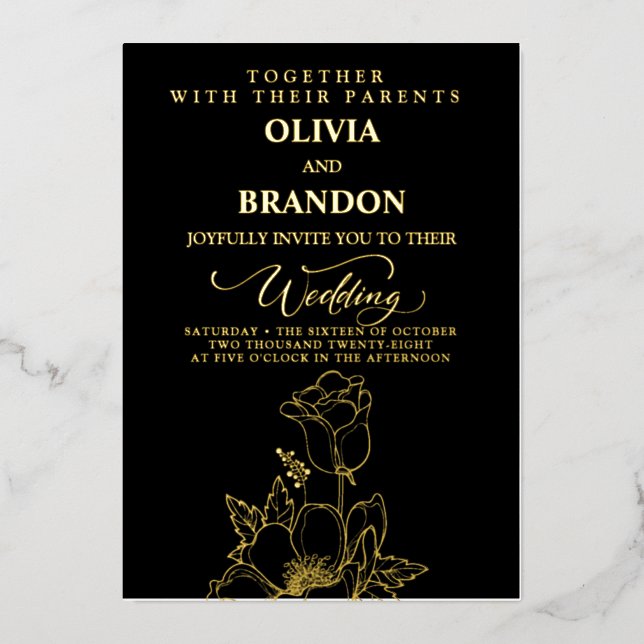 Gold Floral Elegant Wedding Invitation (Recto)