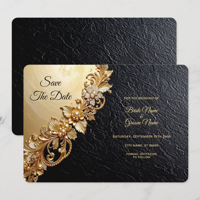 Gold Floral Embellishments Save The Date (Devant / Derrière)