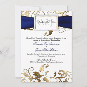 Gold Floral Invitation avec Navy Bow
