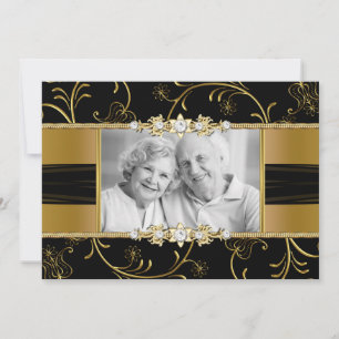 Gold Floral Photo 50e Mariage Invitation Anniversa