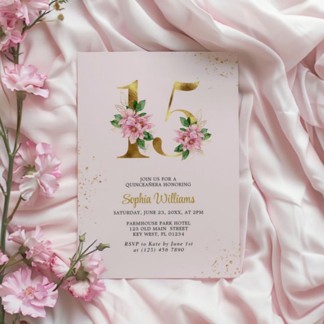 Gold Floral Quinceañera Invitation (Créateur téléchargé)
