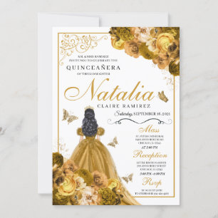 Gold Floral Quinceanera Invitation Anniversaire