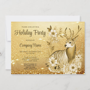 Gold Floral Reindeer Christmas Party Invitation