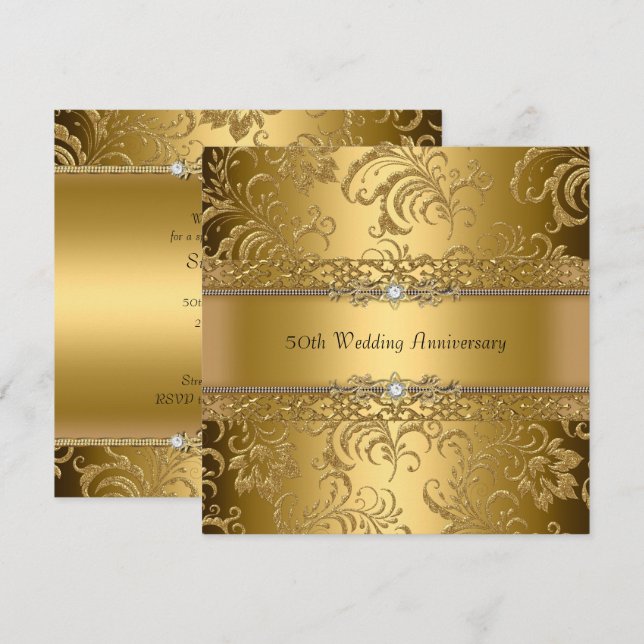 Gold Floral Swirl 50e Mariage Invitation de l'anni (Devant / Derrière)