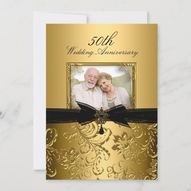 Gold Floral Swirl Photo Invitation du 50e annivers (Devant)