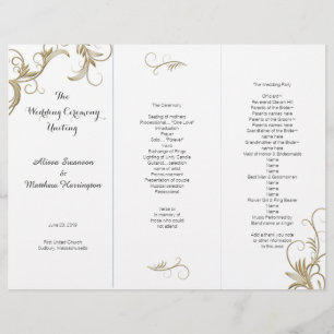Gold Flourish White Tri-Fold Wedding Programme