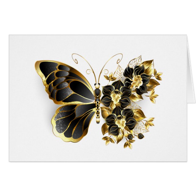 Gold flower Butterfly with Black Orchid (Devant horizontal)