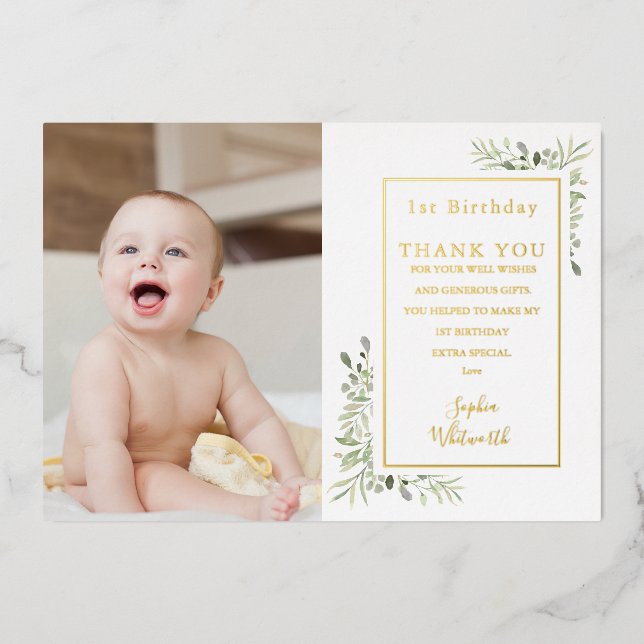 Gold Foil 1er anniversaire Merci Carte photo (Recto)