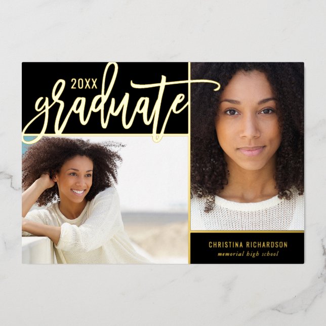 Gold Foil 2 Faire-part de graduation photo (Recto)