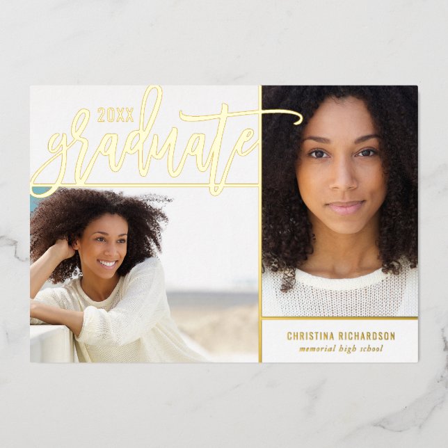 Gold Foil 2 Faire-part de graduation photo (Recto)