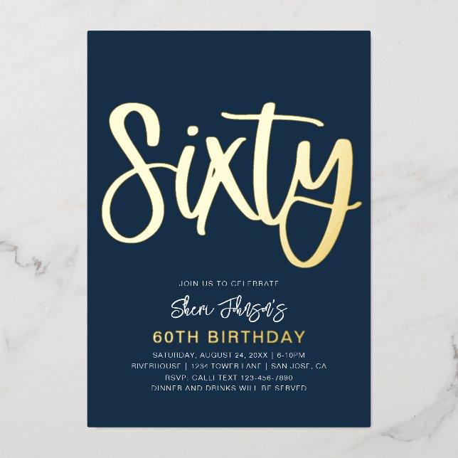 Gold Foil 60e anniversaire Invitation | Soixantièm (Recto)