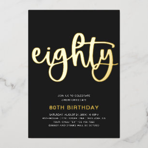 Gold Foil 80th Birthday Invitation   80