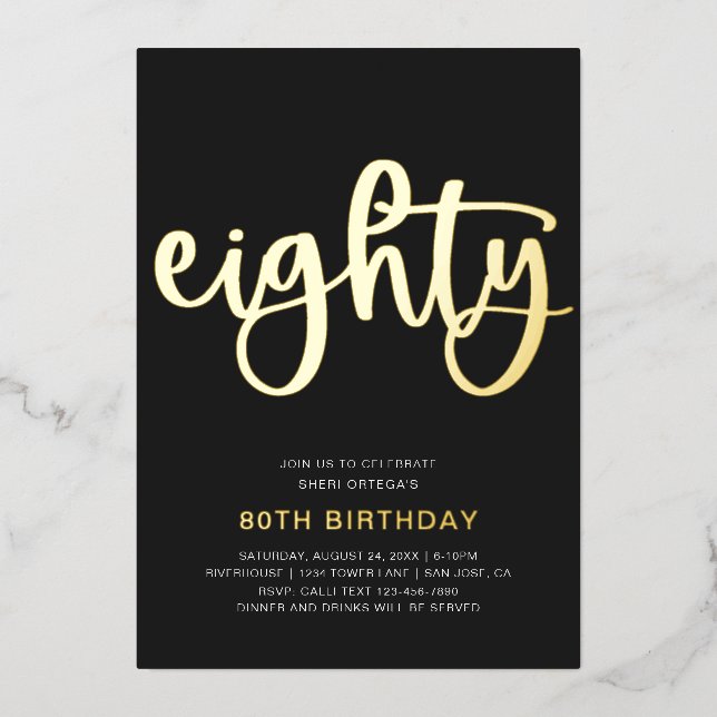 Gold Foil 80th Birthday Invitation | 80 (Recto)