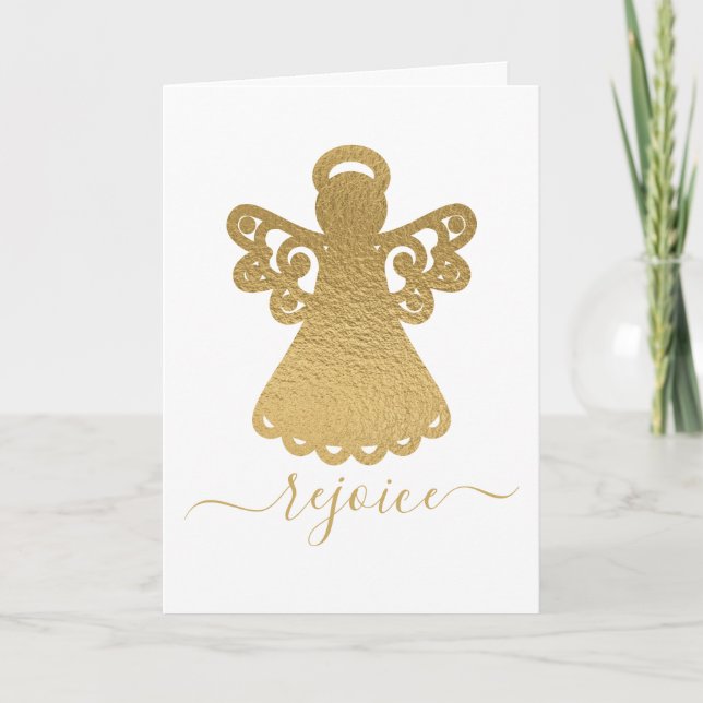 Gold Foil Angel Rejoice Carte de vacances pliée (Devant)