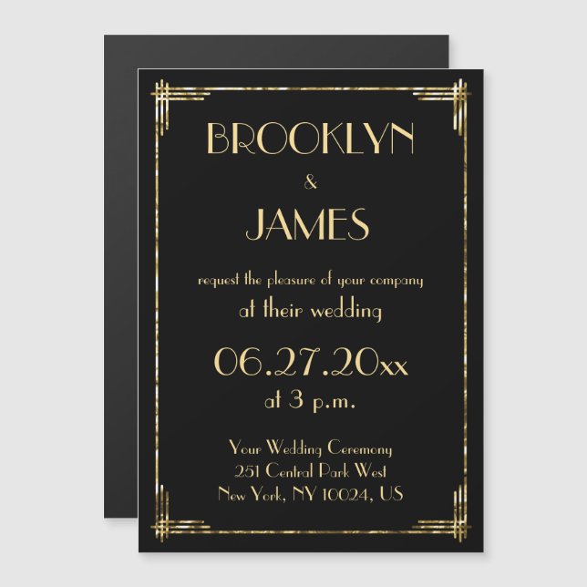 Gold Foil Art Déco Mariage Invitations Magnets (Devant / Derrière)