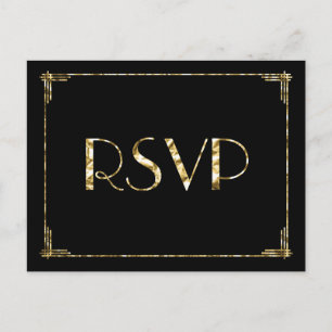 Gold Foil Art Deco Wedding Cartes postales RSVP No