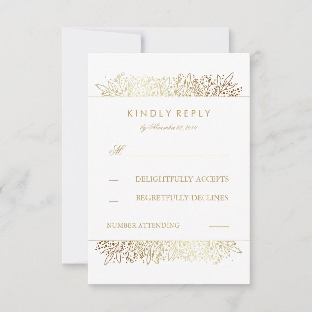 Gold Foil Baby's Breath Floral Wedding Cartes RSVP (Devant)