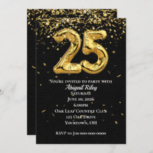 Gold Foil Ballons 25e anniversaire Invitation de f