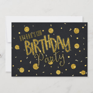 Gold Foil & Black Glam Invitations de fête d'anniv