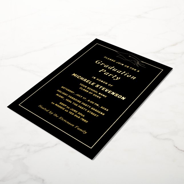 Gold Foil Black Graduation Invitation encadrée (Rotation)