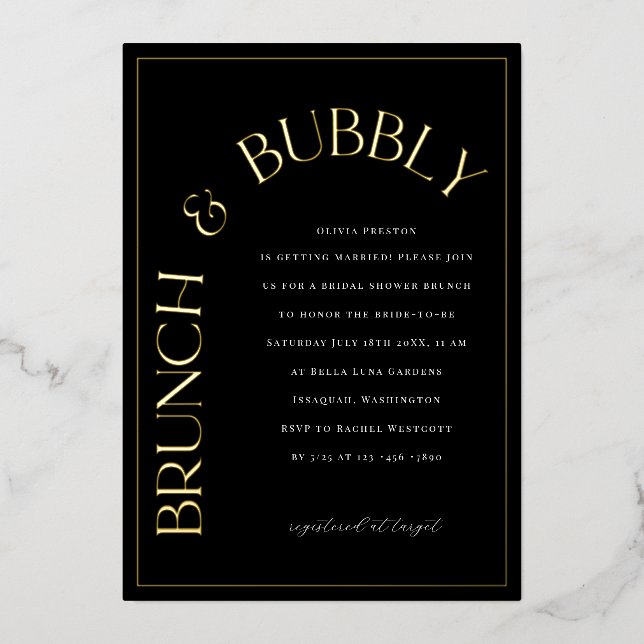 Gold Foil Brunch & Bubbly Bridal Shower Invitation (Recto)