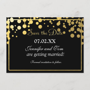 Gold Foil Confetti Black Invitation Enregistrer la
