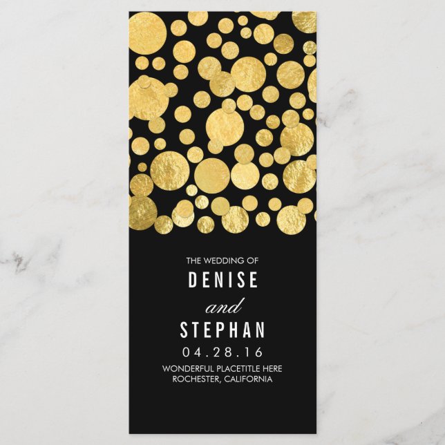 Gold Foil Confetti Black Wedding Programmes (Devant)