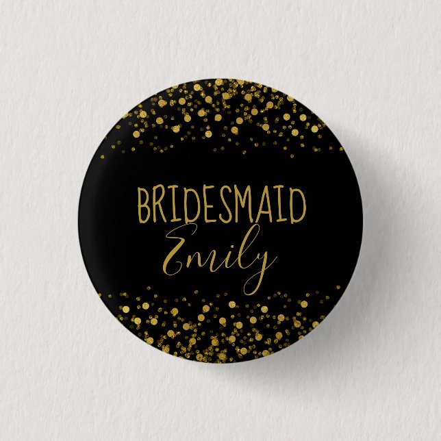 Gold Foil Confetti Bridesmaid Nom Badge ID455 (Devant)