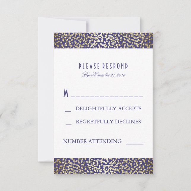 Gold Foil Confetti Marine Wedding Cartes RSVP (Devant)