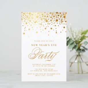 Gold Foil Confetti Nouvel An's Eve Party Invitatio