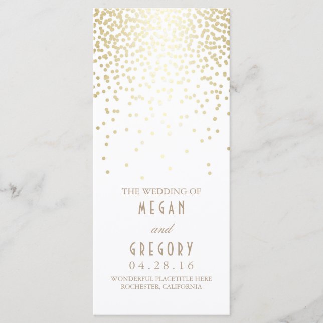 Gold Foil Confetti Programmes de mariage blanc (Devant)